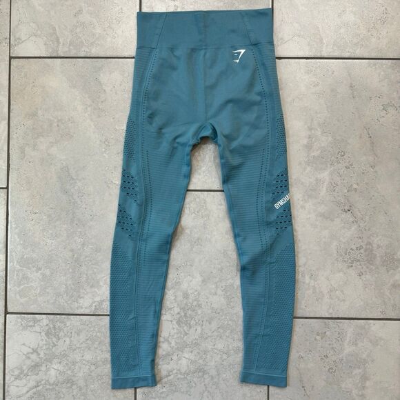 Gymshark Flawless Knit Leggings High Rise Compression Seamless Teal Size M - Picture 3 of 8